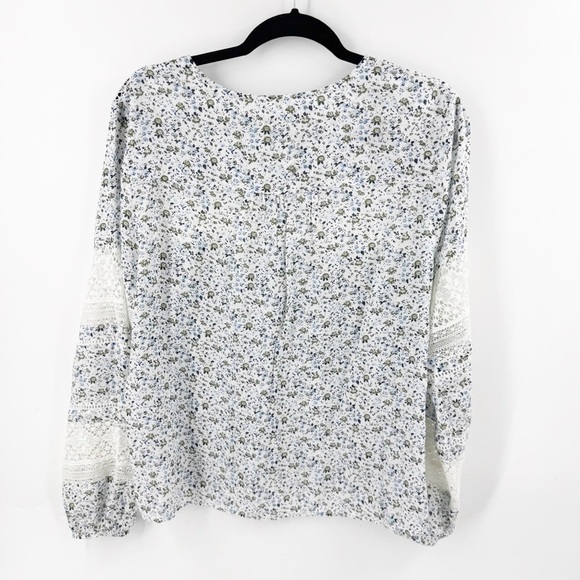 ✅ Lucky Brand Women's White Floral Top BLUE/GREEN SIZE LARGE - Picture 5 of 5